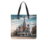 LPSADGF Ancient Egyptian Tote Bags for Women Leather Handbag Makeup Bag with Magnetic Buckle Design Casual Bag, St Basil Cathedral Red Square in Moscow, 39x39cm