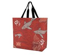 LPSADGF Animal Deer Tote Bag for Women - Reusable Foldable Grocery Shopping Bag, Crossbody Shoulder Handbag, Red Sea Animal, 40x40x16cm