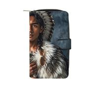 LPSADGF Animals Wallet with 12 Card Slots - PU Leather Long Clutch Purse, Zipper Coin Holder & ID Window, Lightweight Travel Cash Wallet, Indigenous people and wolves, 19.7x11x3.5cm, Modern