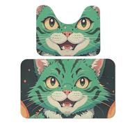 LPSADGF Anime Green Cat Bathroom Rug Set Soft Bath Rug Toilet Mat U-Shaped Bath Rugs Quickly Dry Mat for Bathroom, Tub, Washable, Super Absorbent Floor Mats 19.7"x31.5"
