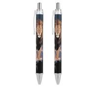 LPSADGF Ballpoint Pens 2 PCS, African Lion Retractable Smooth Writing Pens with Quick-Drying Ink, Comfort Grip Office Black Pens for Everyday Use, Bulk Office Supplies for Professionals