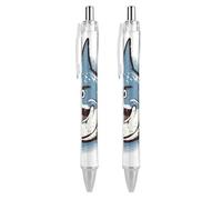 LPSADGF Ballpoint Pens 2 PCS, Blue Shark Pictures Retractable Smooth Writing Pens with Quick-Drying Ink, Comfort Grip Office Black Pens for Everyday Use, Bulk Office Supplies for Professionals