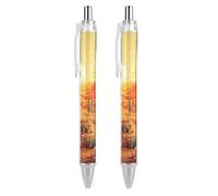 LPSADGF Ballpoint Pens 2 PCS, Cactus at Sunset Retractable Smooth Writing Pens with Quick-Drying Ink, Comfort Grip Office Black Pens for Everyday Use, Bulk Office Supplies for Professionals