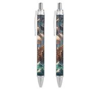 LPSADGF Ballpoint Pens 2 PCS, Fantasy Pirate Ship Retractable Smooth Writing Pens with Quick-Drying Ink, Comfort Grip Office Black Pens for Everyday Use, Bulk Office Supplies for Professionals