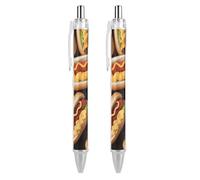 LPSADGF Ballpoint Pens 2 PCS, Fun Food Hot Dogs Retractable Smooth Writing Pens with Quick-Drying Ink, Comfort Grip Office Black Pens for Everyday Use, Bulk Office Supplies for Professionals