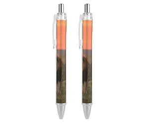LPSADGF Ballpoint Pens 2 PCS, Lion on African Savannah Retractable Smooth Writing Pens with Quick-Drying Ink, Comfort Grip Office Black Pens for Everyday Use, Bulk Office Supplies for Professionals