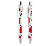 LPSADGF Ballpoint Pens 2 PCS, Red Black Spotted Ladybug Retractable Smooth Writing Pens with Quick-Drying Ink, Comfort Grip Office Black Pens for Everyday Use, Bulk Office Supplies for Professionals