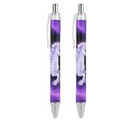 LPSADGF Ballpoint Pens 2 PCS, Silver Horse Retractable Smooth Writing Pens with Quick-Drying Ink, Comfort Grip Office Black Pens for Everyday Use, Bulk Office Supplies for Professionals