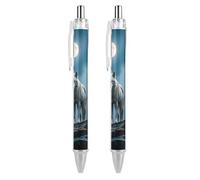 LPSADGF Ballpoint Pens 2 PCS, The White Wolf on The Rock Retractable Smooth Writing Pens with Quick-Drying Ink, Comfort Grip Office Black Pens for Everyday Use, Bulk Office Supplies for Professionals