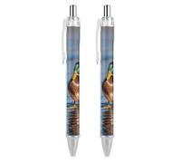 LPSADGF Ballpoint Pens 2 PCS, Two Mallard Ducks Retractable Smooth Writing Pens with Quick-Drying Ink, Comfort Grip Office Black Pens for Everyday Use, Bulk Office Supplies for Professionals
