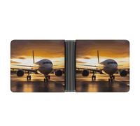 LPSADGF Beach Landscape Men's Wallet Leather Money Clip Slim Passcase With 6 Card Slots, 2 Hidden Pockets, Airplane in the Evening Light, One size, Modern