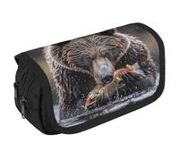 LPSADGF Bear Eats Fish Large Pencil Case High Capacity Pencil Pouch Aesthetic Holder Box Storage Bag Desk Organizer Marker Pouch Pen for Supplies Makeup Bag & Daily Use