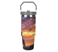 LPSADGF Beautiful Eiffel Tower Paris 30 Oz Tumbler with Straw, Insulated Stainless Steel Travel Mug with Handle Design Double-Wall Vacuum Coffee Cup, Leak-Proof Lid, Keeps Drinks Hot/Cold for Hours