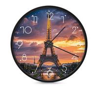 LPSADGF Beautiful Eiffel Tower Paris Wall Clock, Modern Small Wall Clocks 10 Inch, Round Silent Non-Ticking Analog Classic for Office, Home, Bathroom, Kitchen, Bedroom
