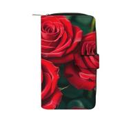 LPSADGF Bichon Frise Dog on The Grass Wallet with 12 Card Slots - PU Leather Long Clutch Purse, Zipper Coin Holder & ID Window, Lightweight Travel Cash Wallet, many red rose, 19.7x11x3.5cm, Modern