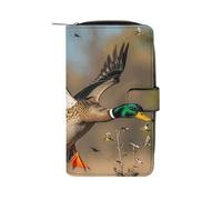 LPSADGF Bichon Frise Dog on The Grass Wallet with 12 Card Slots - PU Leather Long Clutch Purse, Zipper Coin Holder & ID Window, Lightweight Travel Cash Wallet, Wild Ducks and Tree, 19.7x11x3.5cm