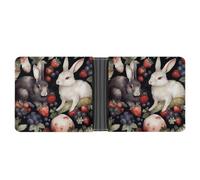 LPSADGF Black And White Cats Men's Wallet Leather Money Clip Slim Passcase With 6 Card Slots, 2 Hidden Pockets, Rabbit and Strawberry, One size, Modern