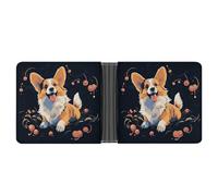 LPSADGF Black And White Cats Men's Wallet Leather Money Clip Slim Passcase With 6 Card Slots, 2 Hidden Pockets, Corgi Dog on Dark Background, One size, Modern