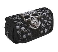 LPSADGF Black And White Skulls Large Pencil Case High Capacity Pencil Pouch Aesthetic Holder Box Storage Bag Desk Organizer Marker Pouch Pen for Supplies Makeup Bag & Daily Use