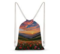 LPSADGF Black And-White Stripes Drawstring Backpack - Canvas Sports Gym Sackpack, Lightweight String Bag for Beach & Travel, Cloud Garden at Sunset, 35x50cm, Daypack Backpacks