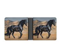 LPSADGF Black Arabian Horse Men's Wallet Leather Money Clip Slim Passcase With 6 Card Slots, 2 Hidden Pockets, Black arabian horse, One Size, Modern