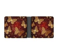 LPSADGF Black Arabian Horse Men's Wallet Leather Money Clip Slim Passcase With 6 Card Slots, 2 Hidden Pockets, Valentine Hearts Golden Butterfly, One Size, Modern