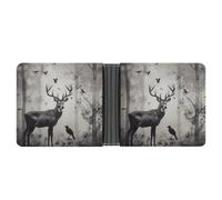 LPSADGF Black Arabian Horse Men's Wallet Leather Money Clip Slim Passcase With 6 Card Slots, 2 Hidden Pockets, Hunting Silhouette of Deer, One Size, Modern
