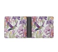 LPSADGF Black Arabian Horse Men's Wallet Leather Money Clip Slim Passcase With 6 Card Slots, 2 Hidden Pockets, Hummingbirds Irises Flowers, One size