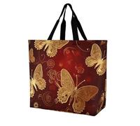 LPSADGF Black Arabian Horse Tote Bag for Women - Reusable Foldable Grocery Shopping Bag, Crossbody Shoulder Handbag, Valentine Hearts Golden Butterfly, 40x40x16cm