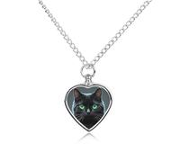 LPSADGF Black Cat Green Eyes Pet Cremation Jewelry for Ashes, Pet Urn Necklace Dog Cat Ashes Holder Memorial Locket Pendant with Long Chain, Cremation Urn Necklace for Pets Lovers