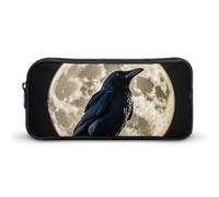 LPSADGF Black Crow on Full Moon Pencil Pouch Large Capacity Pencil Case - Multi-Use Zippered Pen Organizer, Portable Makeup Bag & Travel Pouch for Office Stationery (8.7x4.7)