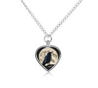 LPSADGF Black Crow on Full Moon Pet Cremation Jewelry for Ashes, Pet Urn Necklace Dog Cat Ashes Holder Memorial Locket Pendant with Long Chain, Cremation Urn Necklace for Pets Lovers