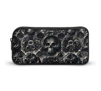 LPSADGF Black Peony Rose Skul Pencil Pouch Large Capacity Pencil Case - Multi-Use Zippered Pen Organizer, Portable Makeup Bag & Travel Pouch for Office Stationery (8.7x4.7)