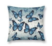 LPSADGF Blue Butterfly Throw Pillow Covers Farmhouse Cushion Cover Boho Plush Pillowcase Decorative Square Pillow Case for Couch Sofa Bed Living Room Home Decor 12 "x12