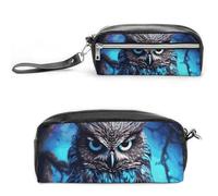 LPSADGF Blue Owl Pencil Case & Travel Makeup Bag Leather Pencil Pouch 2 Compartment Cosmetic Bag Portable Stationery Organizer for Supplies Office Travel Organizers