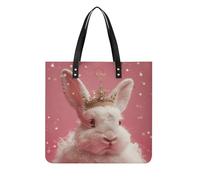 LPSADGF Blue Peacock Tote Bags for Women Leather Handbag Makeup Bag with Magnetic Buckle Design Casual Bag, Rabbit Wearing a Crown, 39x39cm