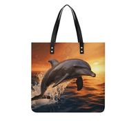 LPSADGF Blue Peacock Tote Bags for Women Leather Handbag Makeup Bag with Magnetic Buckle Design Casual Bag, Dusk Dolphin, 39x39cm