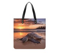 LPSADGF Blue Peacock Tote Bags for Women Leather Handbag Makeup Bag with Magnetic Buckle Design Casual Bag, Sea Turtle Sunset, 39x39cm