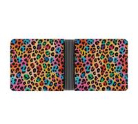 LPSADGF Border Collie Men's Wallet Leather Money Clip Slim Passcase With 6 Card Slots, 2 Hidden Pockets, Colorful leopard, One Size, Modern
