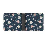 LPSADGF Border Collie Men's Wallet Leather Money Clip Slim Passcase With 6 Card Slots, 2 Hidden Pockets, Navy Blue Flower, One Size, Modern
