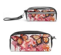 LPSADGF Butterfly Drip Spray Watercolor Pencil Case & Travel Makeup Bag Leather Pencil Pouch 2 Compartment Cosmetic Bag Portable Stationery Organizer for Supplies Office Travel Organizers