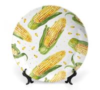 LPSADGF Cartoon Corn on The Cob Decorative Plates Ceramic Decorative Plates for Display Bohemian Style Dinner Plate with Display Stand China Plate for Home Decoration 7inch
