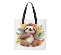 LPSADGF Cartoon Pumpkin Head Tote Bags for Women Leather Handbag Makeup Bag with Magnetic Buckle Design Casual Bag, Cute Sloth Leaves, 39x39cm