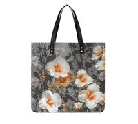 LPSADGF Cartoon Pumpkin Head Tote Bags for Women Leather Handbag Makeup Bag with Magnetic Buckle Design Casual Bag, Blooming Hibiscus Flowers, 39x39cm
