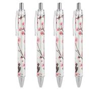 LPSADGF Cherry Blossom Ballpoint Pens 4 PCS Retractable Smooth Writing Pens with Quick-Drying Ink, Comfort Grip Office Black Pens for Everyday Use, Bulk Office Supplies for Professionals