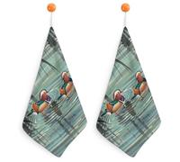 LPSADGF Chinese Style Mandarin Ducks Kitchen Hand Towels Absorbent Towels Quick-Drying Towel with Loop & Hook Soft Dish Cloths for Kitchen & Bathroom 2PCS