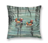 LPSADGF Chinese Style Mandarin Ducks Throw Pillow Covers Farmhouse Cushion Cover Boho Plush Pillowcase Decorative Square Pillow Case for Couch Sofa Bed Living Room Home Decor 16 "x16