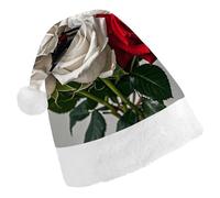 LPSADGF Classic Santa Hat for Adults- Black White And Red Roses Christmas Party Hat, Xmas Holiday Headwear for Christmas