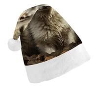 LPSADGF Classic Santa Hat for Adults- Cute Wolf Christmas Party Hat, Xmas Holiday Headwear for Christmas