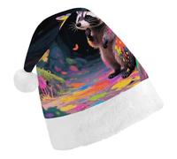 LPSADGF Classic Santa Hat for Adults- Goblin Cave Raccoon Christmas Party Hat, Xmas Holiday Headwear for Christmas